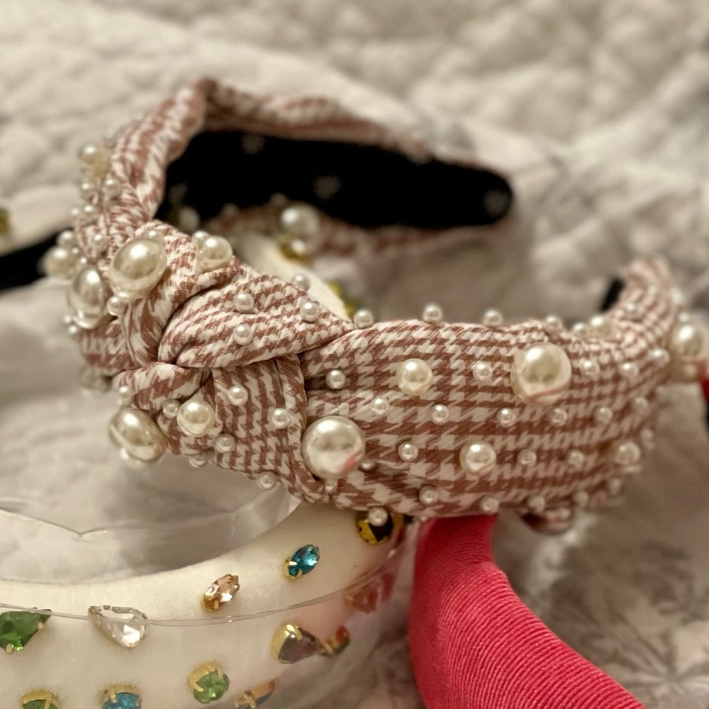 Lele Sadoughi mauve houndstooth